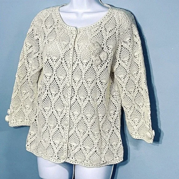 Vtg‎ Crochet Cardigan Women Large Cottagecore Grannycore Boho Country Artsy Fall - Picture 2 of 10
